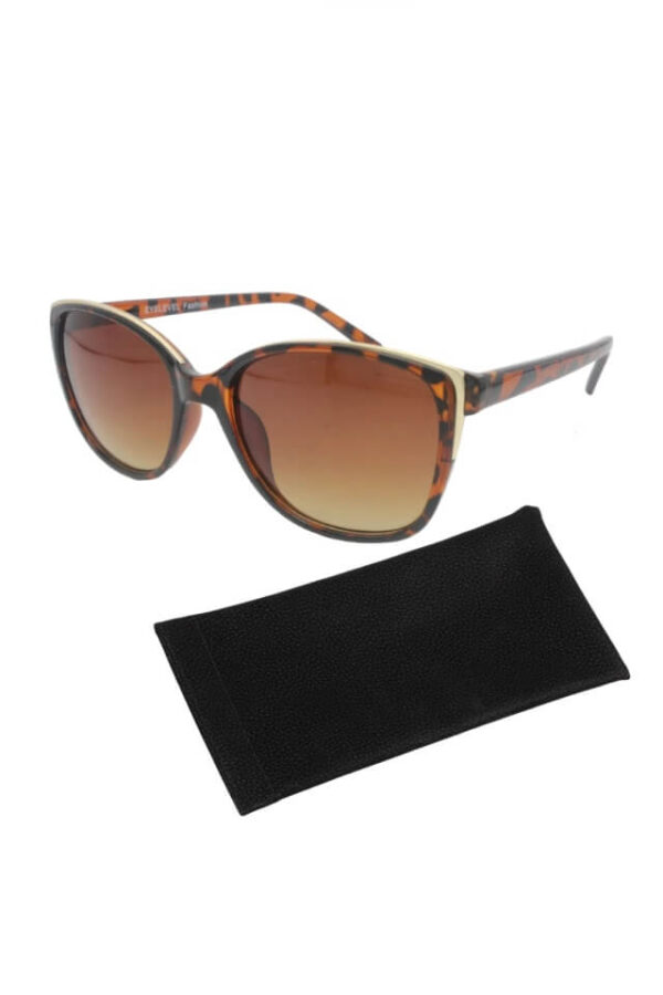 Ochelari de soare dama Selina cu filtru UV 400, lentila maro, brate animal print, husa inclusa