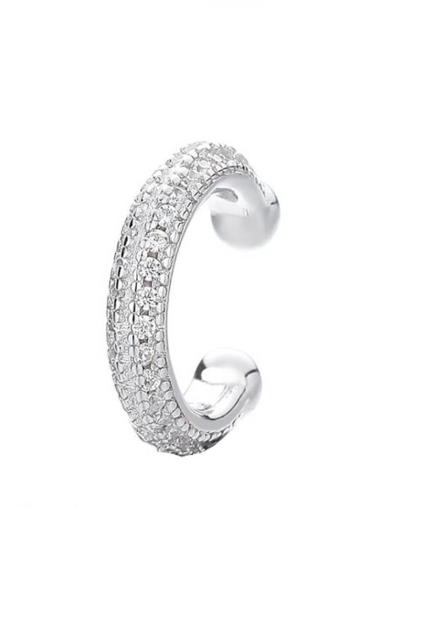 Cercel din argint 925 Crystal Clear tip ear cuff argintiu, diametru 1.25 cm