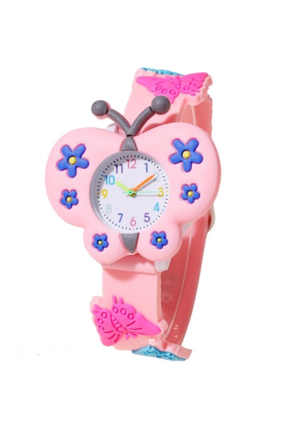 Ceas de copii Chic Butterfly cu cadran alb si curea roz din silicon in forma de fluture