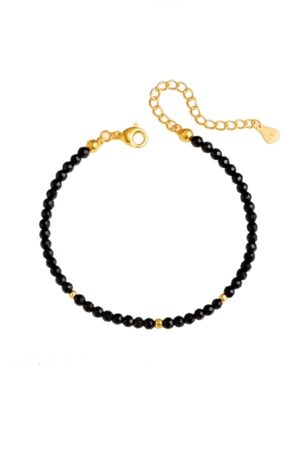 Bratara din Spinel negru de 3 mm si accesorii din argint 925 placate cu aur, masura ajustabila