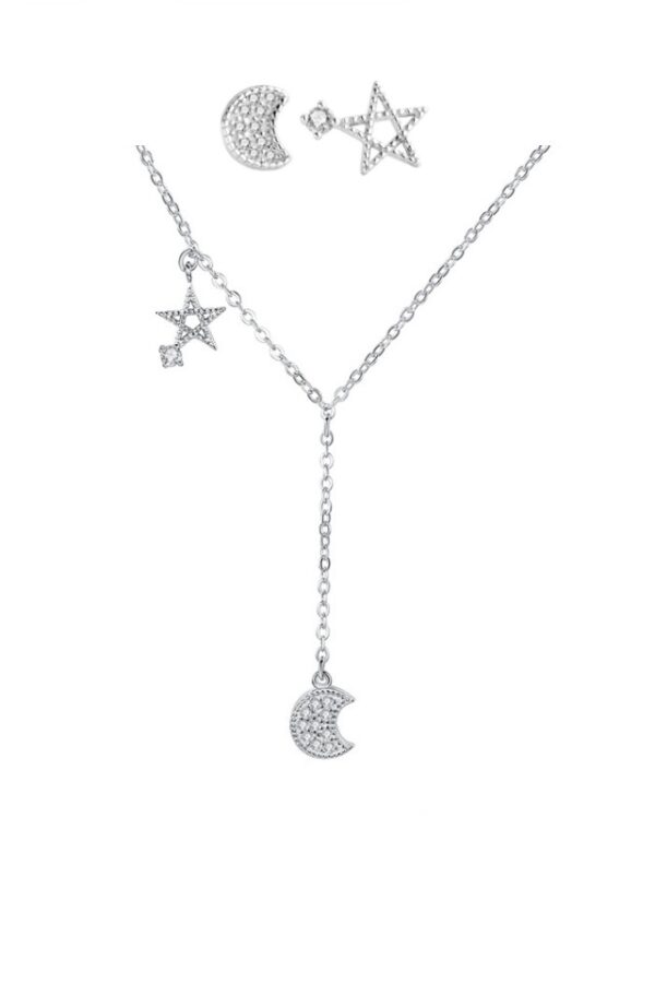 Set lant din argint 925 Destiny cu pandantiv in forma de stea si cercei cu pietre de zirconiu, 40 cm, ideal cadou, aniversare, sarbatori