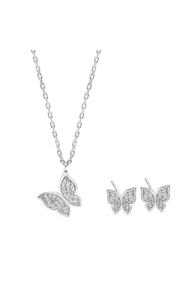 Set format din lant din argint 925 Miss Butterfly si cercei in forma de fluturi, 40 cm