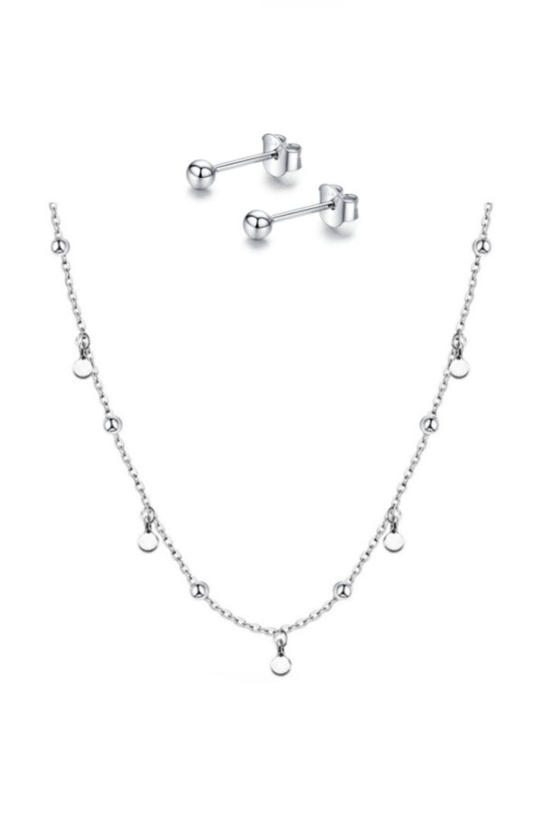 Set format din lant din argint 925 Magicaly si cercei in forma de biluta, 40 cm, ideal cadou, aniversare, sarbatori