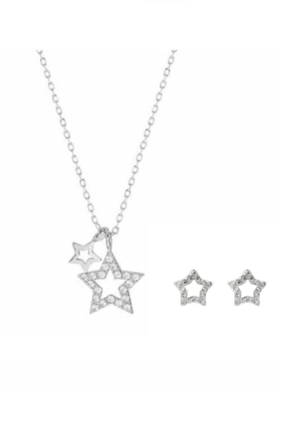 Set format din lant din argint 925 Zircon Star si cercei in forma de stea, 40 cm, ideal cadou, aniversare, sarbatori