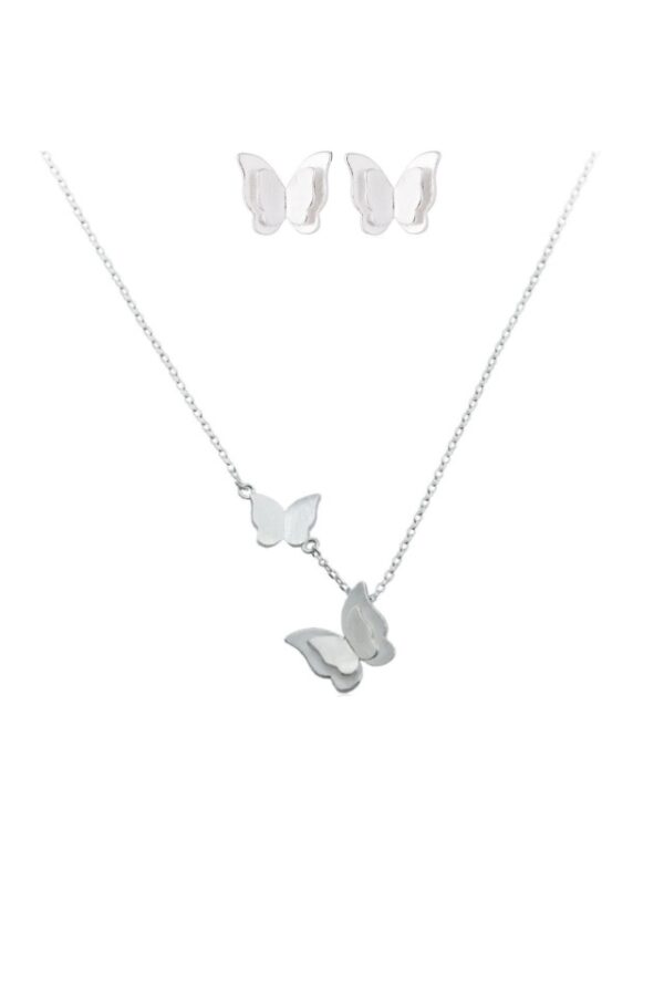 Set lantisor din argint 925 cu pandantiv in forma de fluture 3D si cercei in forma de fluture 3D, 40 cm