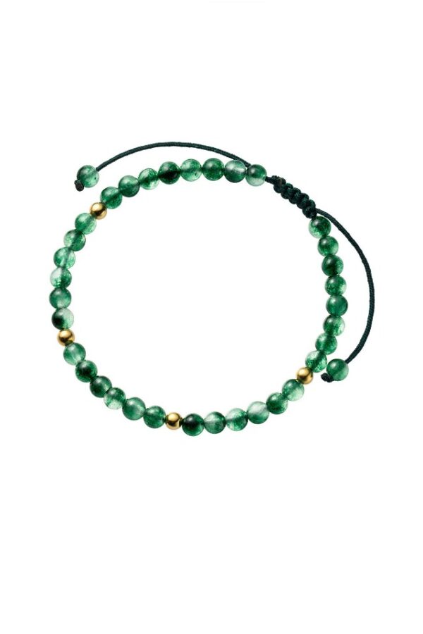 Bratara Agathe din pietre semipretioase de Agat verde de 5 mm si bilute din argint, lungime ajustabila
