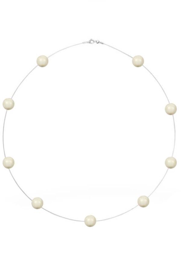 Colier la baza gatului Floating Pearl cu fir transparent de silicon si perle naturale de cultura albe de 6 mm cu accesorii din Argint 925