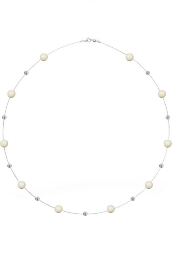 Colier la baza gatului Floating Pearl cu fir transparent de silicon si perle naturale de cultura albe de 4 mm cu accesorii din Argint 925