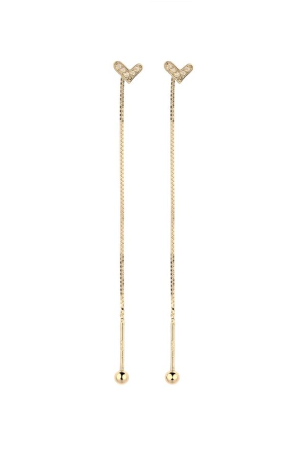 Cercei din argint 925 lungi Shine Heart aurii in forma de inimi cu pietre de zirconiu, lungime 6.2 cm