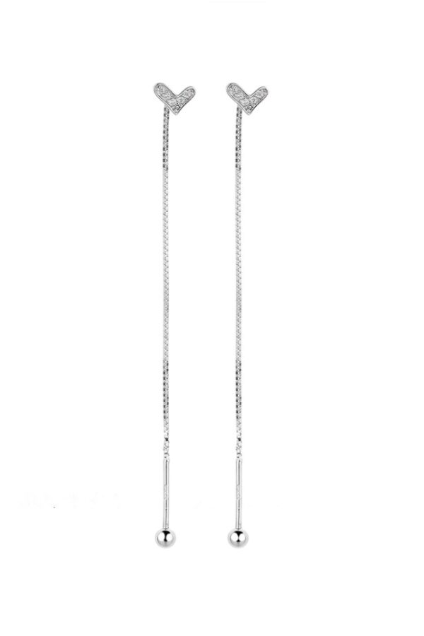 Cercei din argint 925 lungi Shine Heart argintii in forma de inimi cu pietre de zirconiu, lungime 6.2 cm