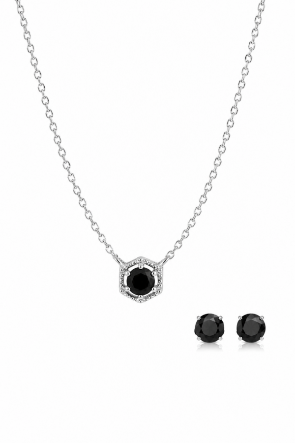 Set lant din argint 925 Black Stone si cercei in forma cu piatra neagra