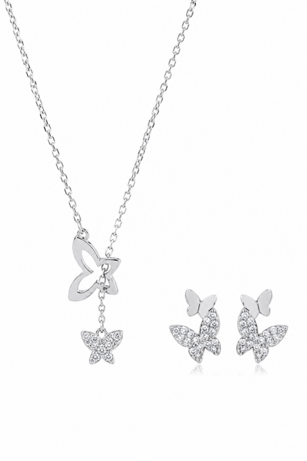 Set format din lant din argint 925 Flying Butterfly si cercei in forma de fluturi