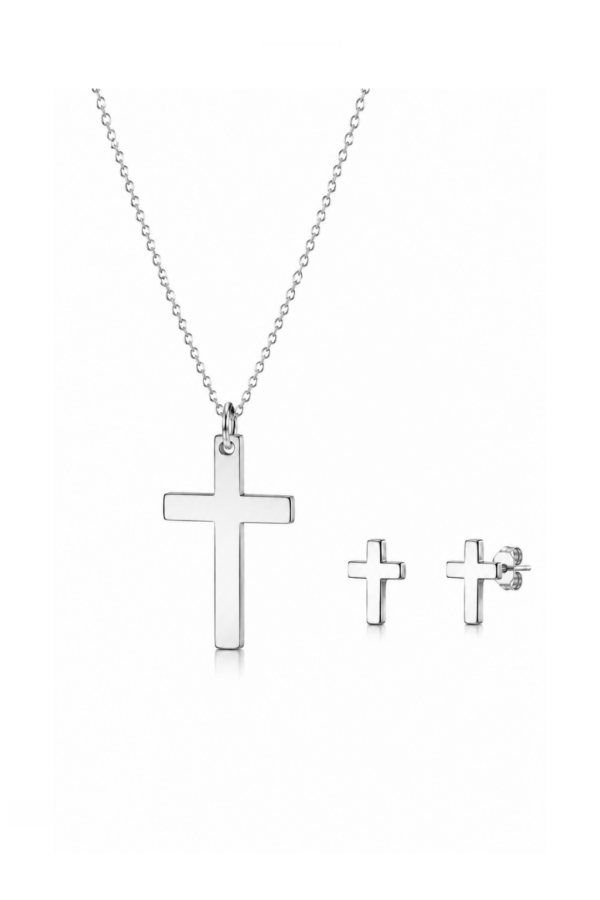 Set lant din argint 925 Belief cu pandantiv in forma de cruce si cercei, ideal cadou, aniversare, sarbatori